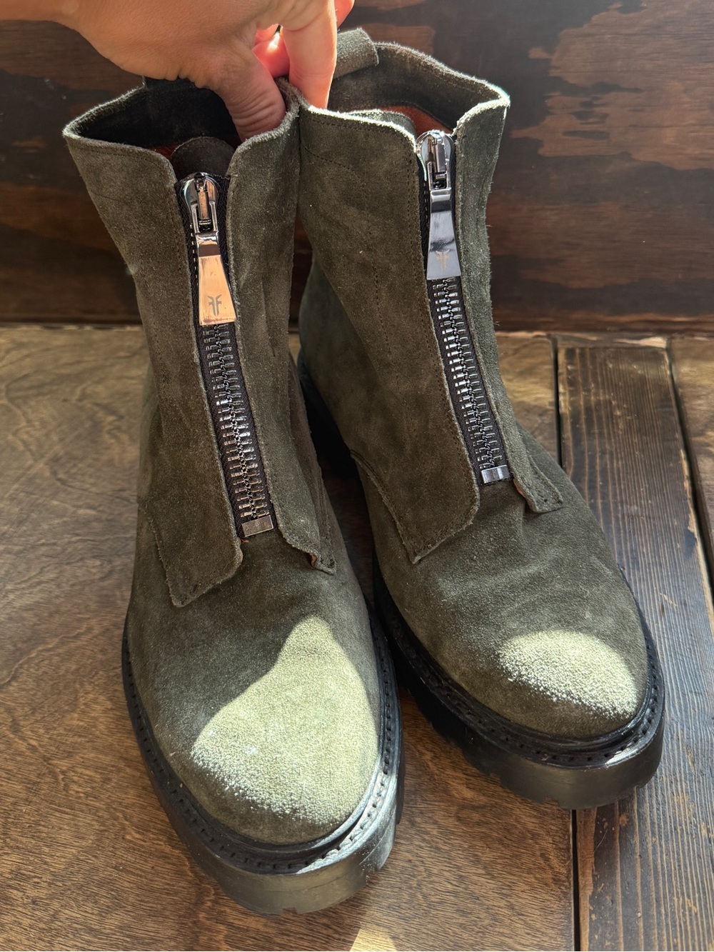 FRYE green leather boots